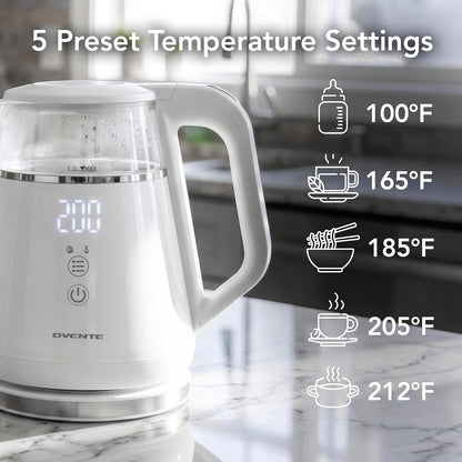 OVENTE 1L Electric Kettle with Temperature Control, 1500W, Black KD95B