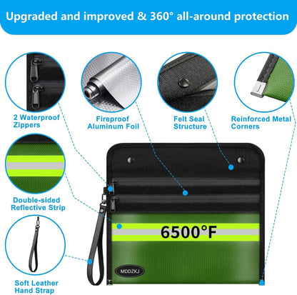 6500℉ Upgraded Fireproof Cash Bag (11.2x7.7 inch) with 2 Pockets,Small Fireproof Safe with 2 Zipper,Storage Cash,Legal Documents Safe,10 Layers of Heat Insulated Materials(2 Pack)