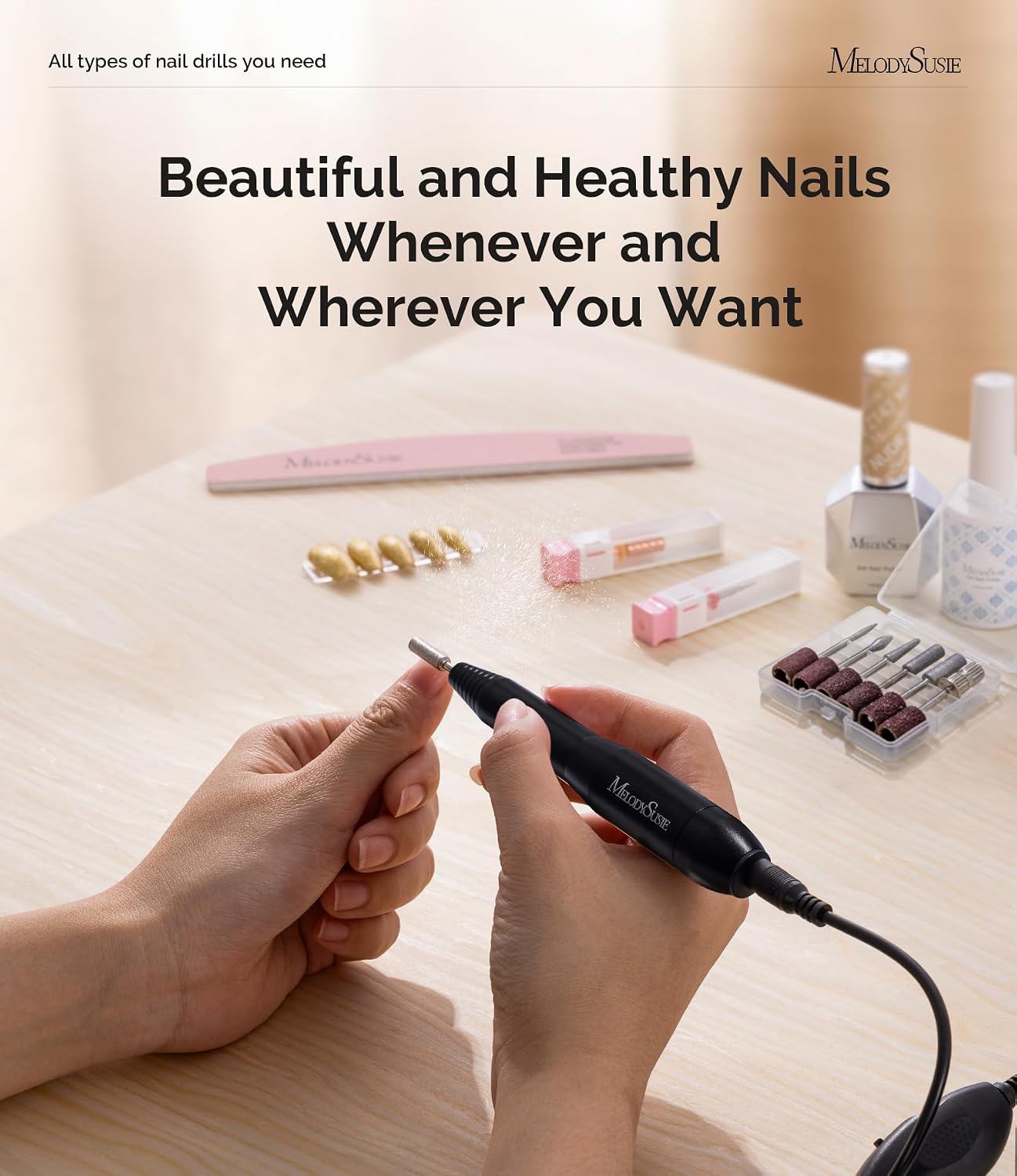 MelodySusie Pen-Shaped Portable USB Nail Drill, PC120I 20000RPM Electric Nail File with Compact Design for All Nail Care, Manicure Polishing, Shaping & Gel Removal at Home for Beginners