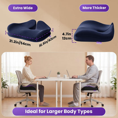 ZZ-WELL Seat Cushion for Office Chairs, Black, 21.2 Inches | Coccyx Cushion for Tailbone Pain, Memory Foam, Extra Large Thick, Patented Pressure Relief, Computer Gaming Chair
