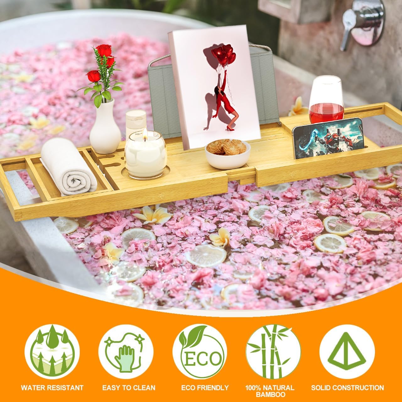Banlilu Bathtub Tray - Bath Tray Expandable - Bath Tub Tray Table for Bathtub, Ajustable Size, Fits Most Tubs