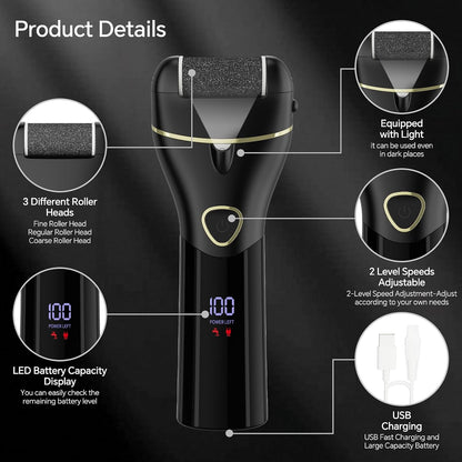 Electric Foot Callus Remover Rechargeable - 12 in 1 Pedicure Kit with 3 Rollers, Portable Foot File Scrubber for Dead Skin Removal, Waterproof & Painless, Home Foot Care Tool (5680-pink)
