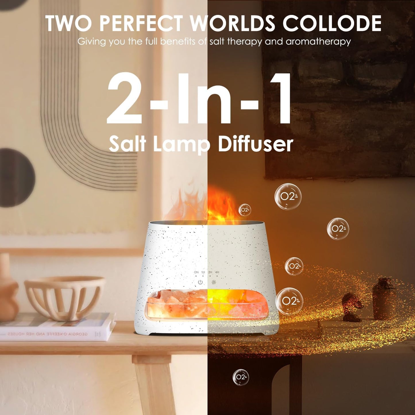 SALKING 2-in-1 Ultrasonic Essential Oil Diffuser & Himalayan Salt Lamp, Aromatherapy Diffuser Cool Mist Humidifier with 3 Brightness, Salt Therapy Lamp, 100% Pure Himalayan Salt Rock, 150ml (Marble)