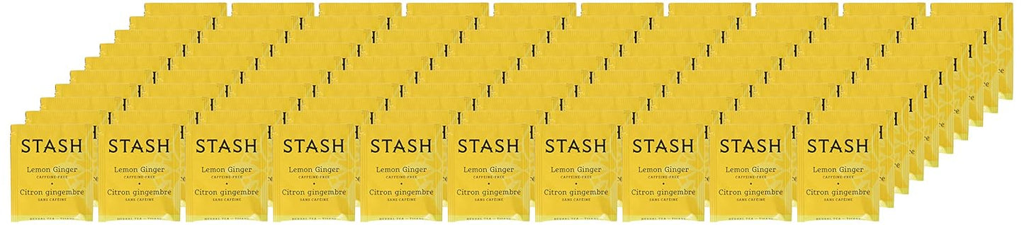 Stash Tea Lemon Ginger Herbal Tea - Naturally Caffeine Free, Non-GMO Project Verified Premium Tea with No Artificial Ingredients, 100 Count (BULK PACKAGING)