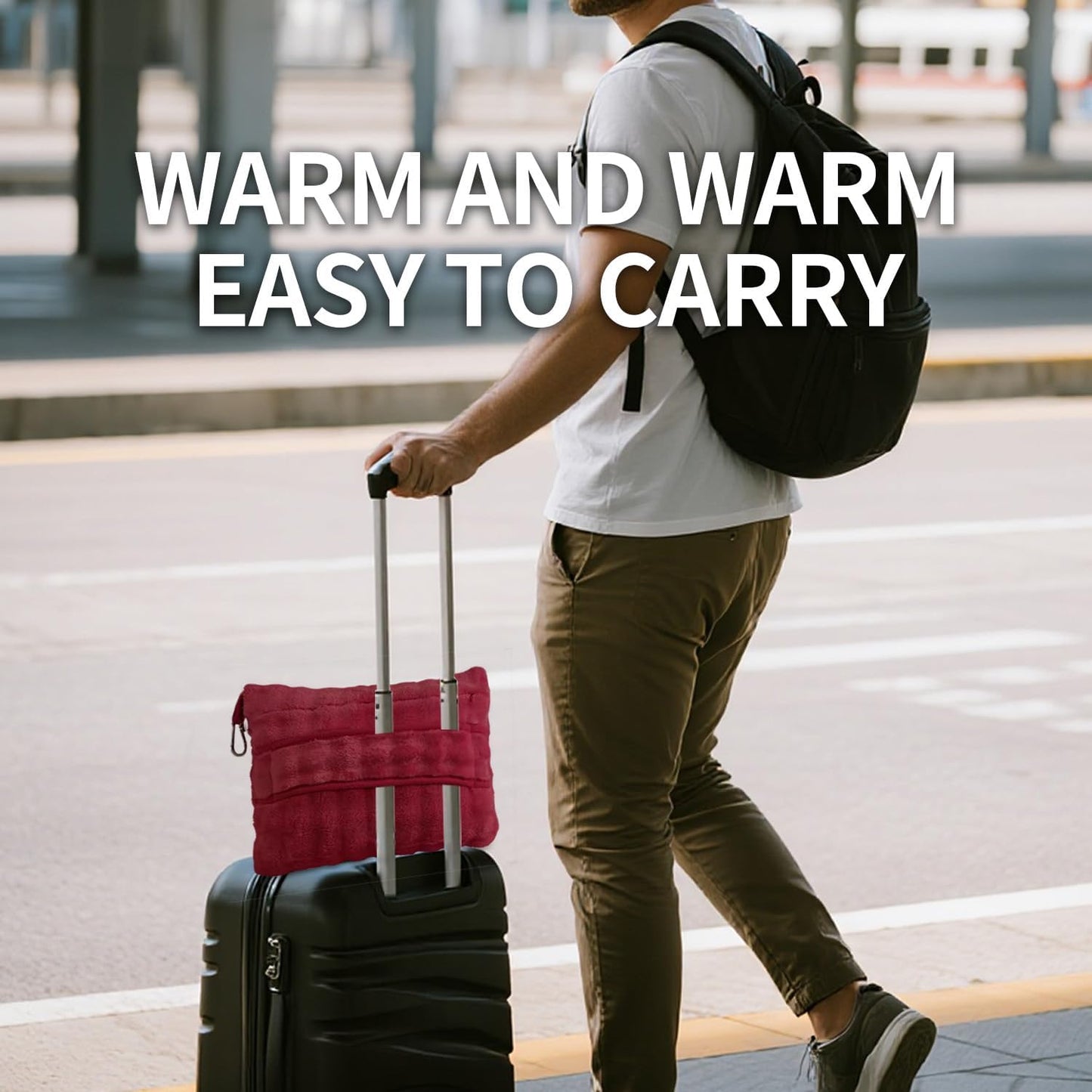 Travel Blanket and Pillow-2-in-1, Ultra-Soft&Compact, Airplane Blanket with Hand Luggage Belt and Backpack Clip,Travelers Accessories Gifts, 61x43 Inches(Pink
