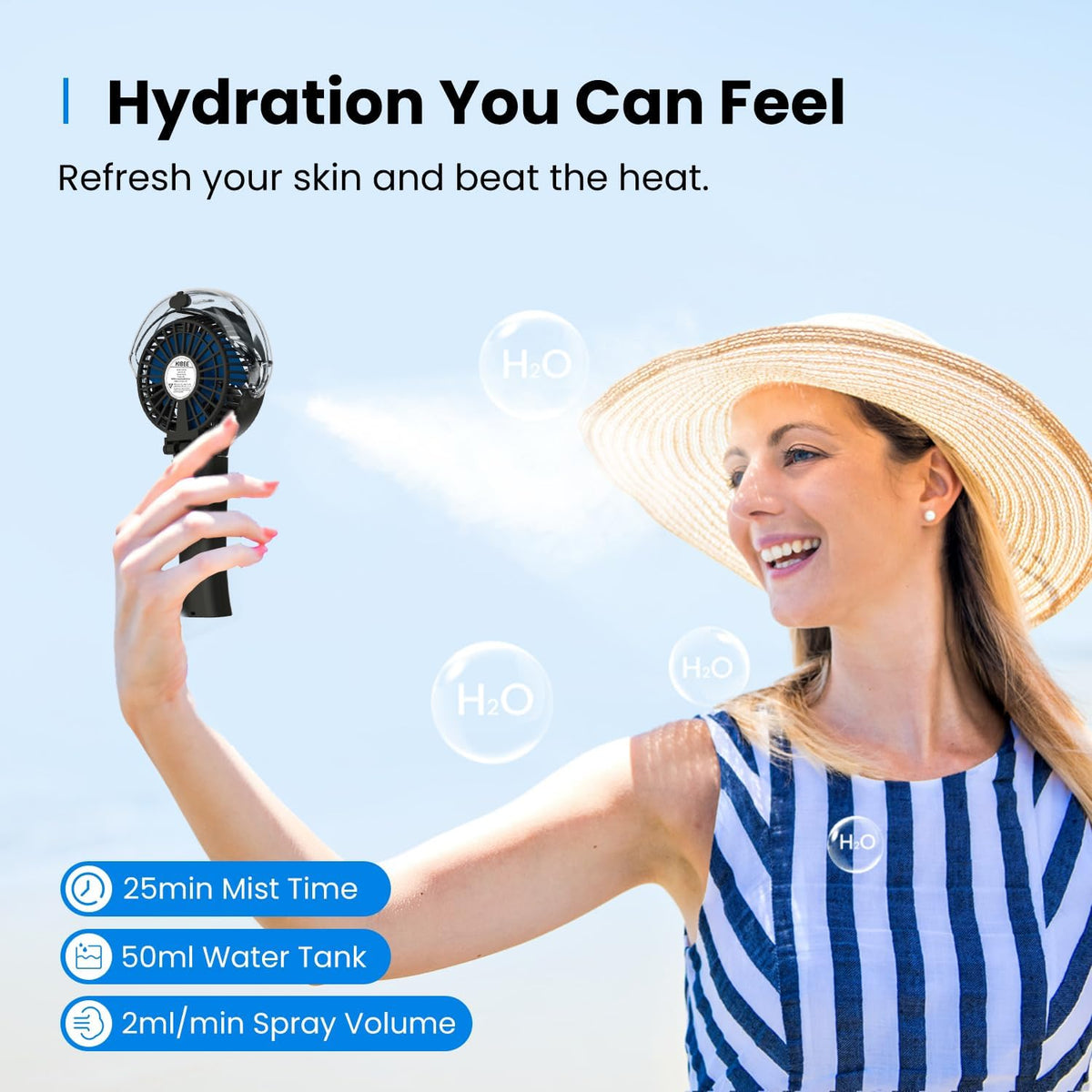 KIBEE Portable Misting Fan, 4000mAh Rechargeable Handheld Fan with 50ml Water Tank, Foldable 180° Mini Mist Spray Fan, 3 Speeds Personal Cooling Fan for Travel, Makeup, Outdoor, Concerts, Gray