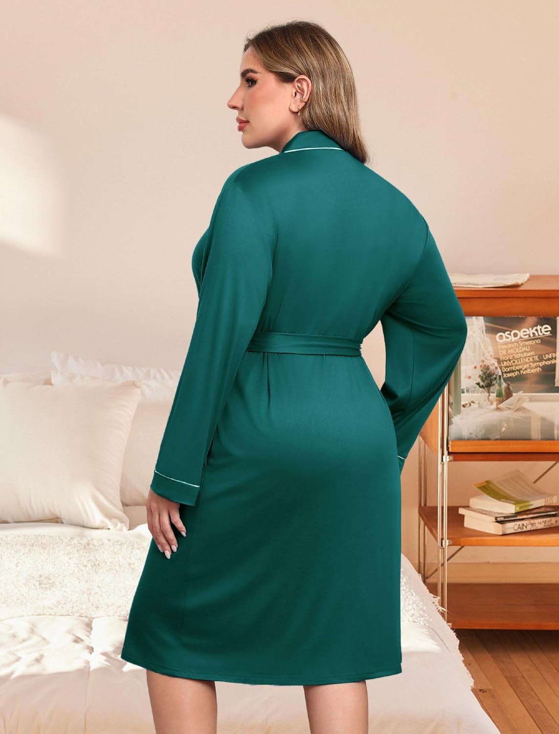 Ekouaer Plus Size Robes for Women Lightweight Bathrobe V Neck Kimono Loungewear Soft Maternity Robes with Pockets 1X-5X
