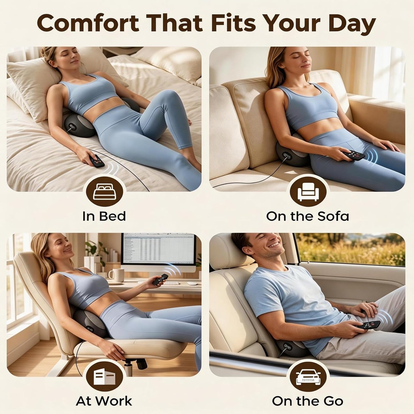 2026 Upgraded 3-in-1 Lumbar Support Pillow with Remote Control, Triple Fusion Back Massager with Heat, Vibration & Stretching, Portable Electric Lumbar Pillow for Home, Office, Travel & Car