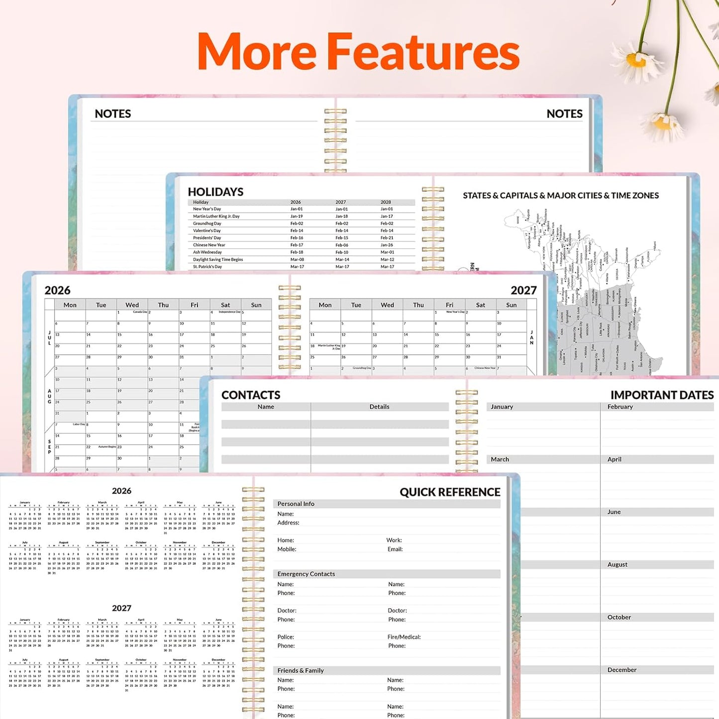 SUNEE Academic Planner 2026-2027 – Weekly & Monthly Planner, July 2026 to June 2027, 6.4"x8.3", Thick Paper, Tabs, Pockets, Bookmark, Spiral-Bound, Student Teacher Organizer, Black