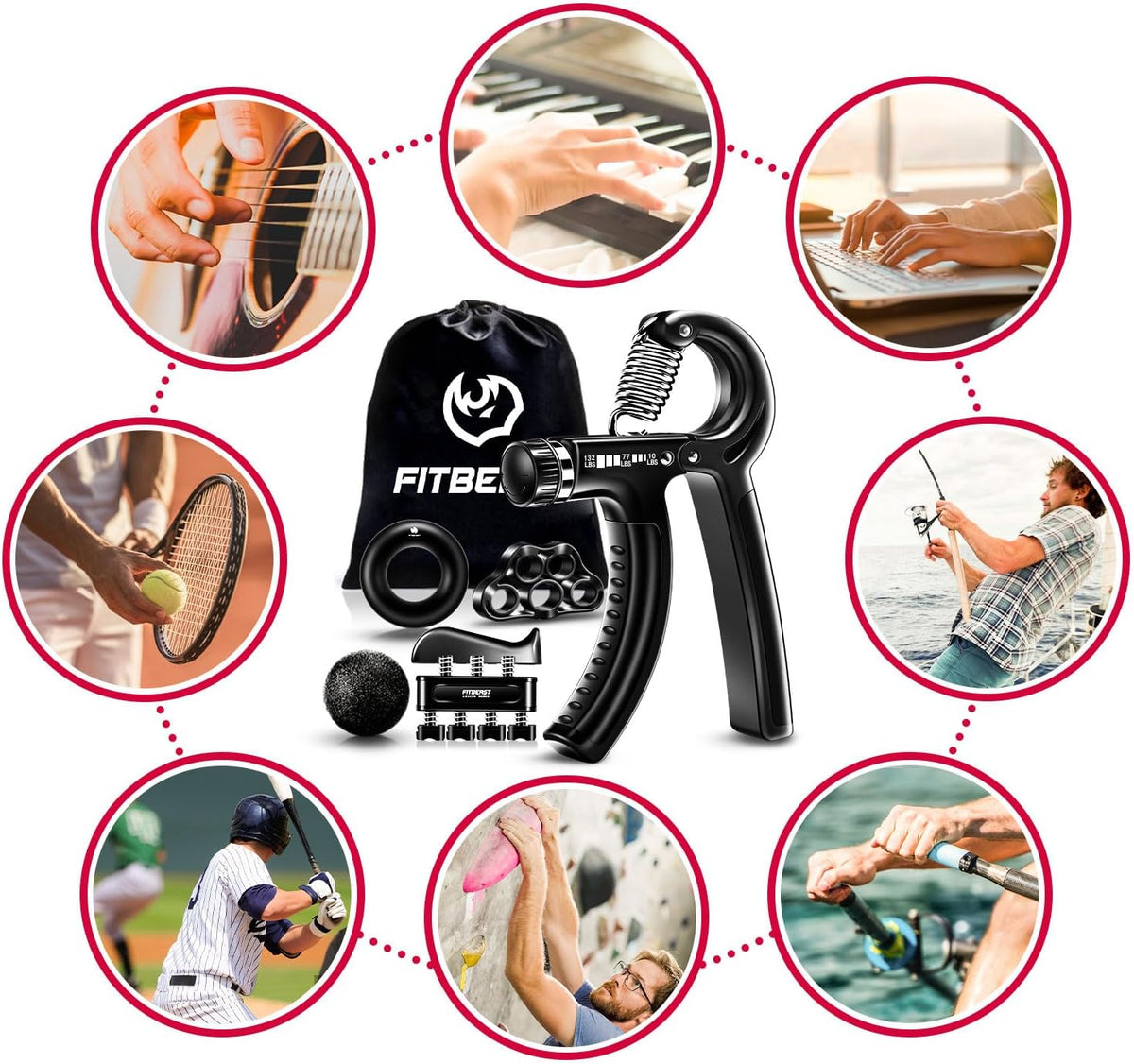 FitBeast Grip Strengthener Forearm Strengthener Hand Grips Strengthener Kit - 5 Pack Adjustable Resistance