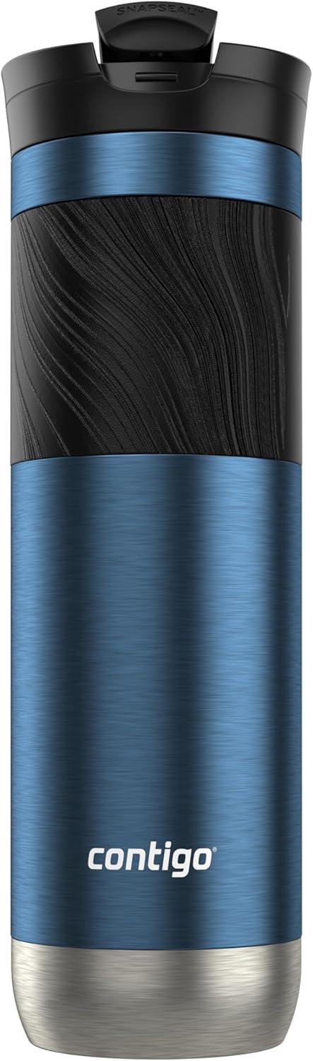 Contigo SNAPSEAL Insulated Stainless Steel Travel Mug with Grip 20oz. Blue Corn Transparent Satin & Midnight Berry