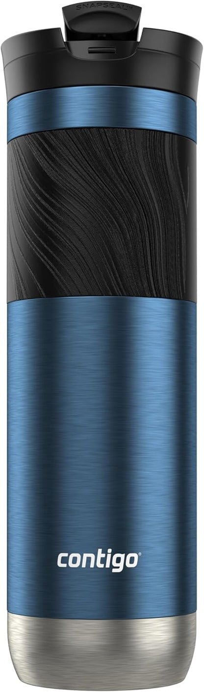 Contigo SNAPSEAL Insulated Stainless Steel Travel Mug with Grip 20oz. Blue Corn Transparent Satin & Midnight Berry