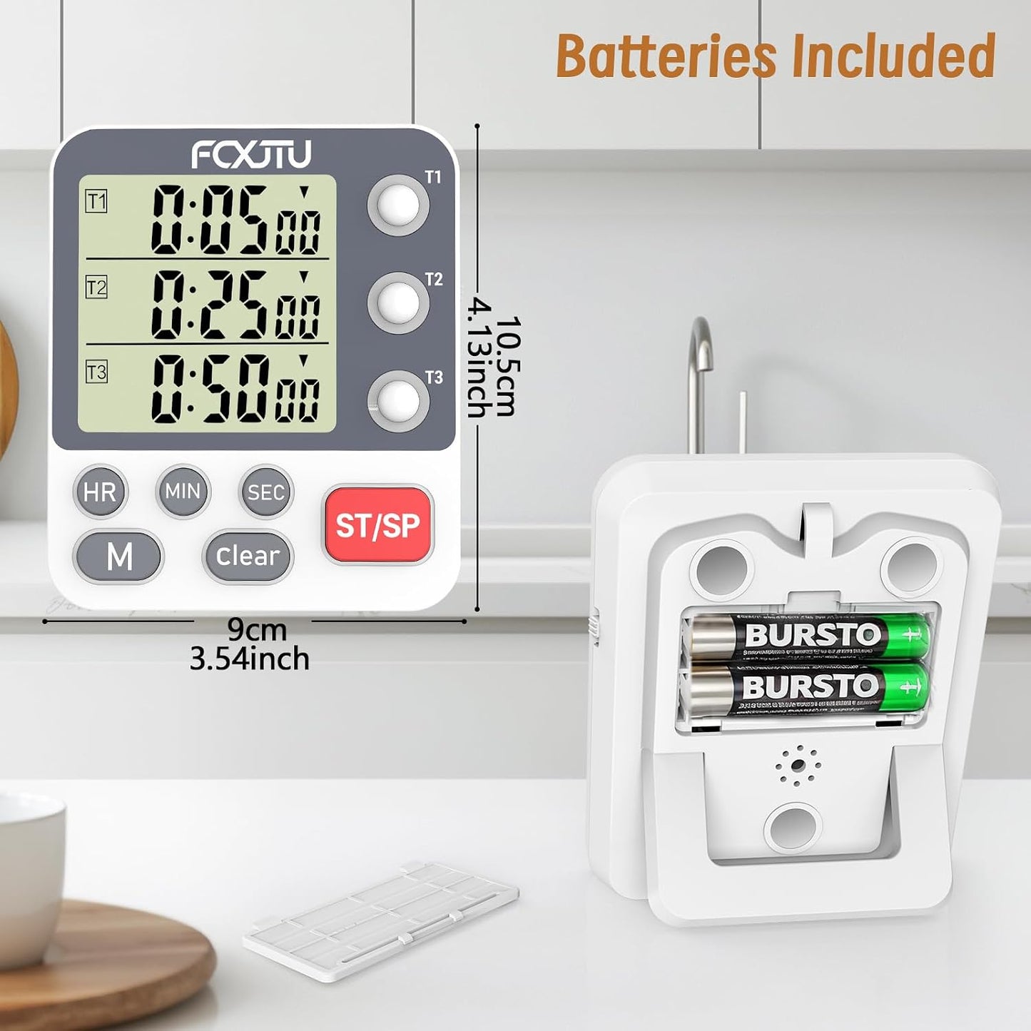 Digital Dual Kitchen Timer, 3-Channel Magnetic Countdown Timer for Cooking