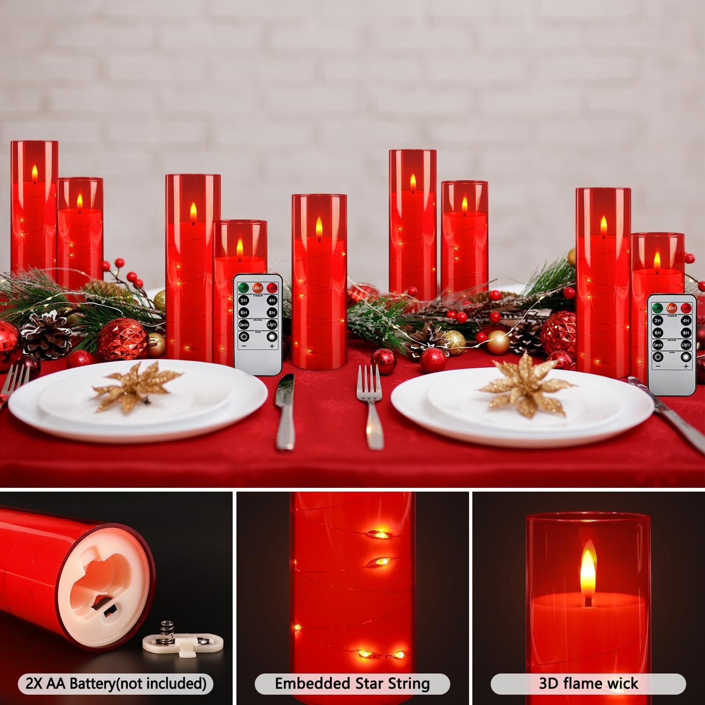 24 Pcs LED Flameless Candles with Remote, 3D Flickering Flame & LED String Lights, Acrylic Clear Cylinder, Timer Function, Romantic Ambience for Home Decor, Party, Wedding (Ivory).
