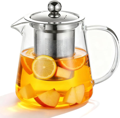 Glass Teapot with Stainless Steel Infuser, Borosilicate Glass Tea Maker, Stovetop Safe (550ML)