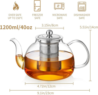 Glass Teapot with Removable Infuser, 20 oz/600ml Glass Tea Pot Small Borosilicate Tea Steeper Kettle with Loose Leaf Tea Strainer For Flower Blooming Tea, ClearTea Maker Pitcher