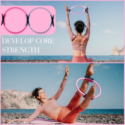 Poen Pilates Equipment Kit for Home Workout Pilates Ring and Ball Set for Women 12'' Circle Yoga Fitness Essentials Kit with Resistance Bands, Yoga Strap, Socks,Bag