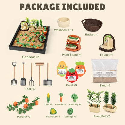 Dreamon Zen Garden for Desk, Mini Veggie Zen Sand Garden for Sandbox with Vegetable, Plants and Gardening Tools, Sand Tray Therapy Kit with 56 Accessories, Fidget Stress Relief Toys Novelty Gift Idea
