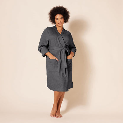 Amazon Essentials Women's Lightweight Cotton Blend Waffle Mid-Length Bathrobe, Breathable Loungewear (Available in Plus Size)
