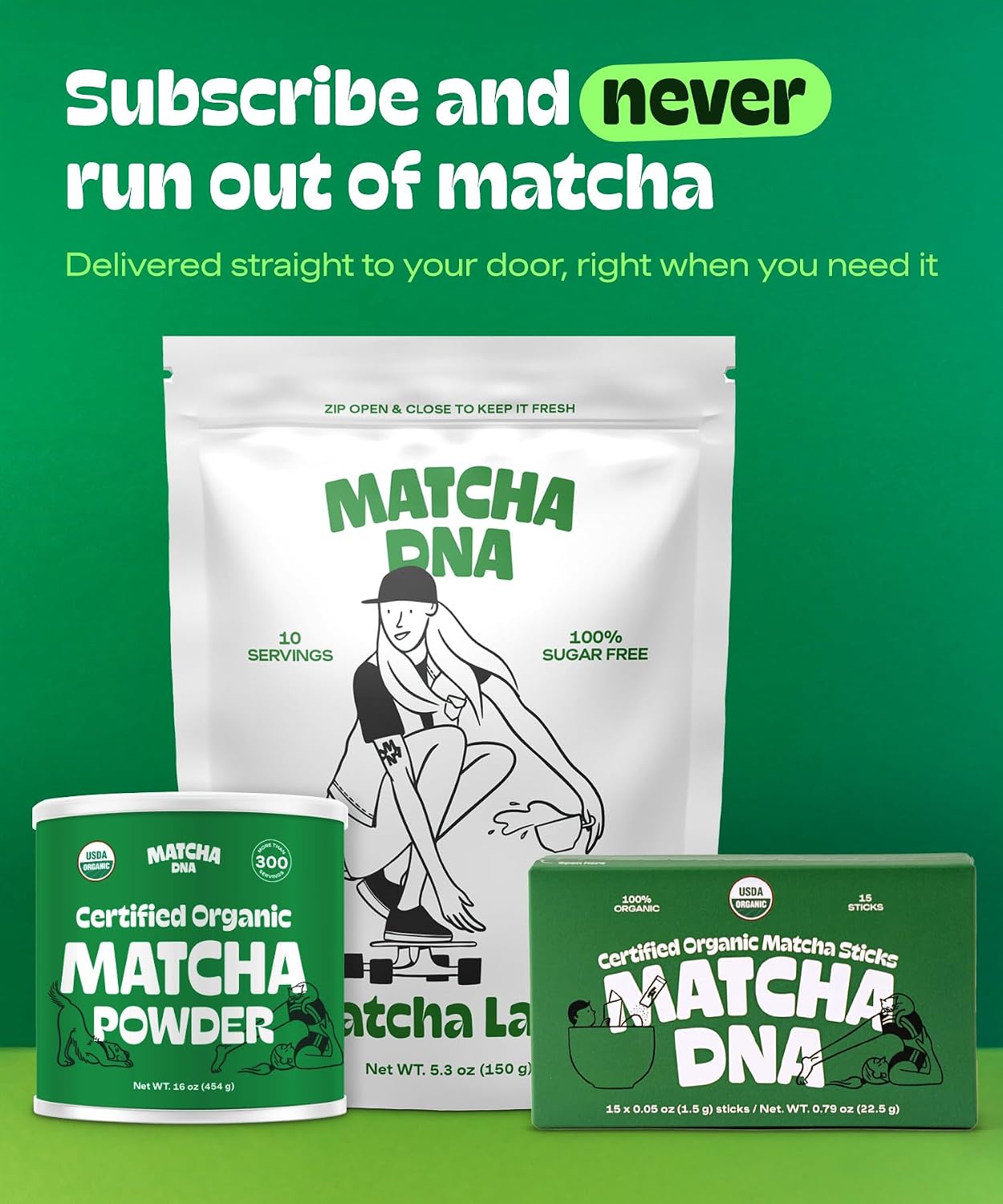 MatchaDNA Matcha Powder Sticks 7 Pack (20g Each) – Sweetened with Milk, No Sugar Added – Organic Matcha Powder Green Tea Latte Mix for Hot or Iced Drinks – Organic Macha Tea, Smooth Energy Boost