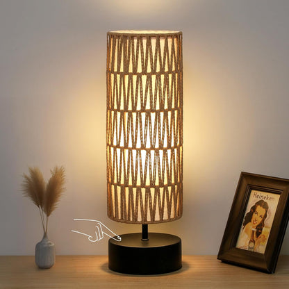 Touch Table Lamp, 3-Way Dimmable Modern Minimalist Accent Bedside Lamp with Cylinder Fabric Shade, Night Light Nightstand Desk Lamp for Bedroom Living Room Kitchen, 9W LED Bulb Included