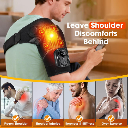 Cordless Shoulder Heating Pad with Massage, Heated Shoulder Brace with Remote Control, Shoulders Massager with Heat and Vibration for Rotator Cuff Relief, Fit Left and Right Shoulder