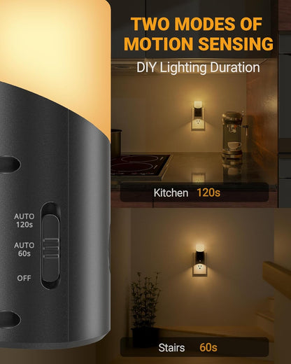 Lyridz Amber Night Light with Motion Sensor, 1-150LM Dimmable Plug-in Nightlight Indoor for Bedroom, Bathroom, Hallway, Stairs, Pet House, Toilet, 2 Pack