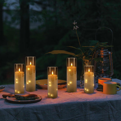 24 Pcs LED Flameless Candles with Remote, 3D Flickering Flame & LED String Lights, Acrylic Clear Cylinder, Timer Function, Romantic Ambience for Home Decor, Party, Wedding (Ivory).
