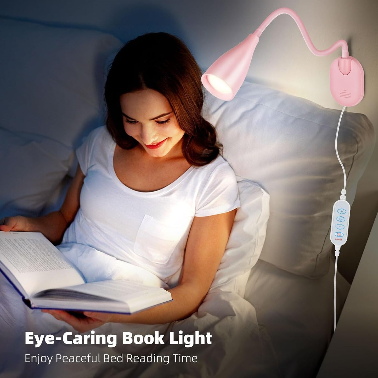 LiFMIRA Wall-Mounted LED Bedside Reading Light with USB Charging Port, 10-Level Dimmable & Adjustable 5 Color, Plug-in Adhesive Night Lamp for Books in Bed, Eye-Caring Bedroom Lighting (Black)