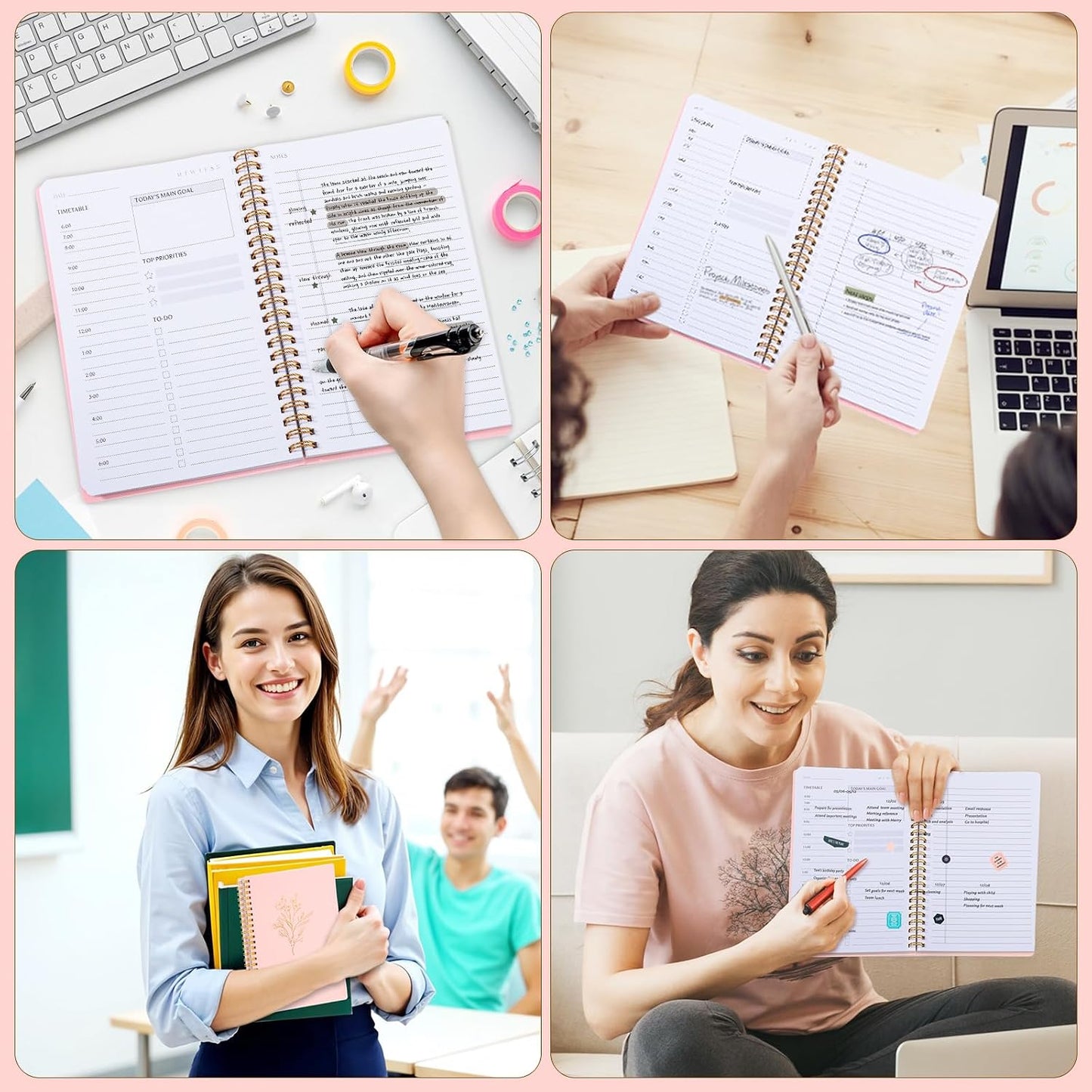 Thboxes Undated Daily Planner with Hourly Schedule, 5.71" X 8.35" Daily To DO List Noteboook Set Goals A5 Daily Personal Organizer Notepad for School Work Office Improve Efficiency Planner, Green