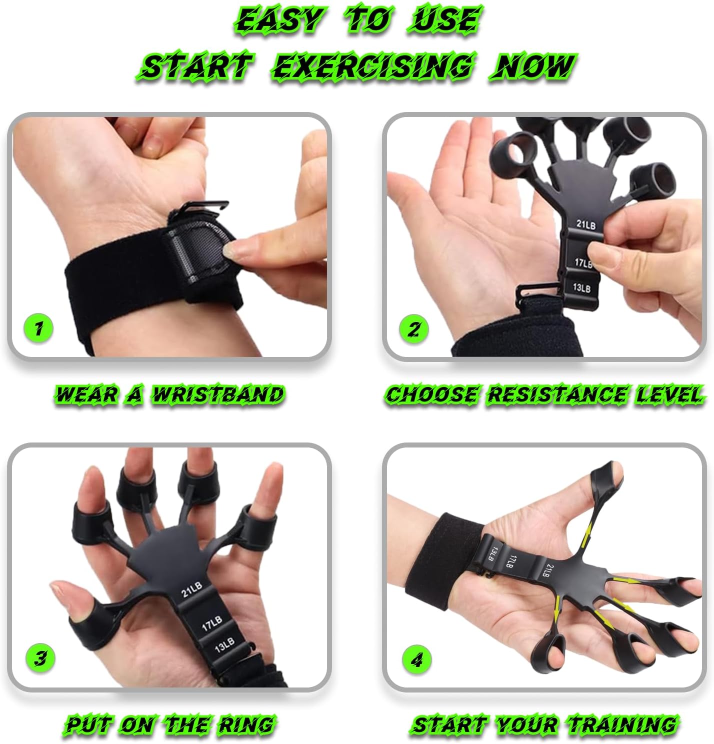 Kairsya Finger Stretcher & Hand Strengthener - 2Pcs Adjustable Finger Resistance Bands for Guitarists, Climbers, Typists, Gamers, Forearm & Hand Strength Training Wrist Exerciser (Black+Grey)