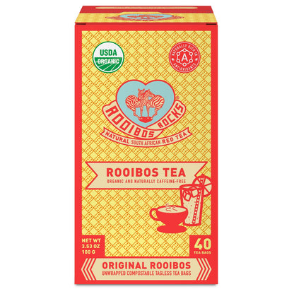 Caffeine Free Organic Rooibos Tea Bags 80 - Naturally Sweet Herbal Tea Safe for Kids & Pregnant Women – Low Tannin Premium South African Tea Red Tea - Sustainably & Ethically Farmed Red Rooibos Tea