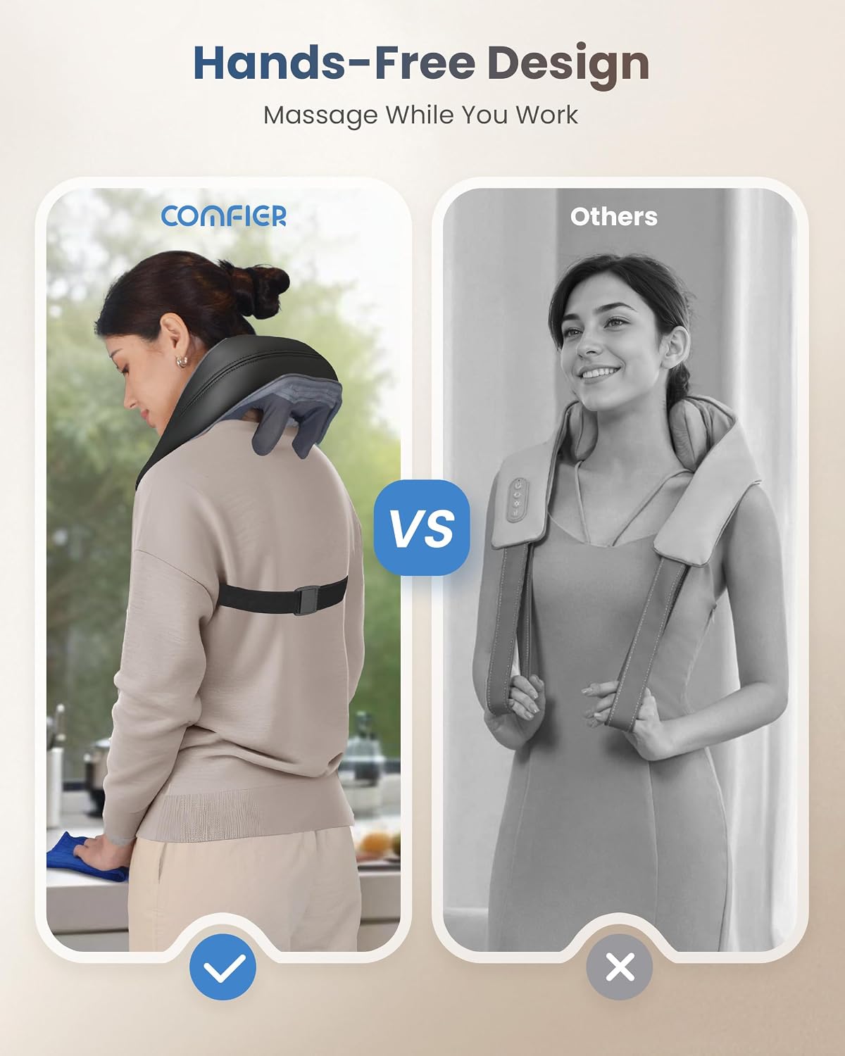 COMFIER Cordless Neck and Shoulder Massager with Heat, Wearable 4D Shiatsu Deep Tissue Kneading for Desk Workers and Drivers, Hands-Free Straps, FSA Eligible HSA Gift
