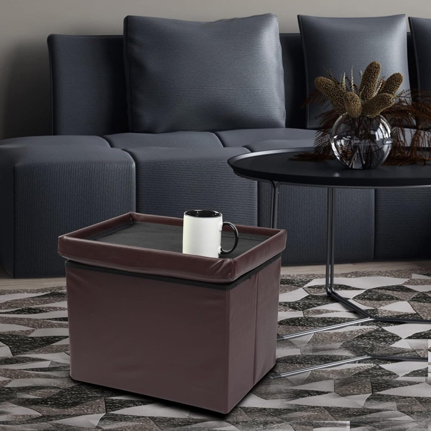 ALASDO Storage Ottoman Footrest Stool Small Ottoman with Storage Foldable Ottomans Foot Rest Footstool Bench for Living Room 17x13x13inches Grey