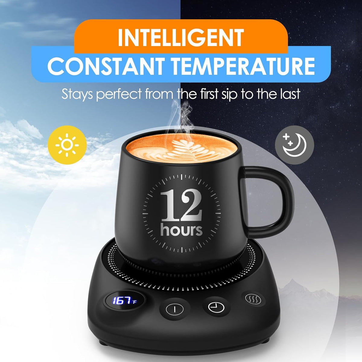 Coffee Mug Warmer - Fastest Heating & Highest Temperature, Coffee Cup Warmer for Desk Auto Shut Off, 4 Temp Settings & 1-12H Timer, Smart Electric Beverage Warmer for Coffee, Tea (Blue)