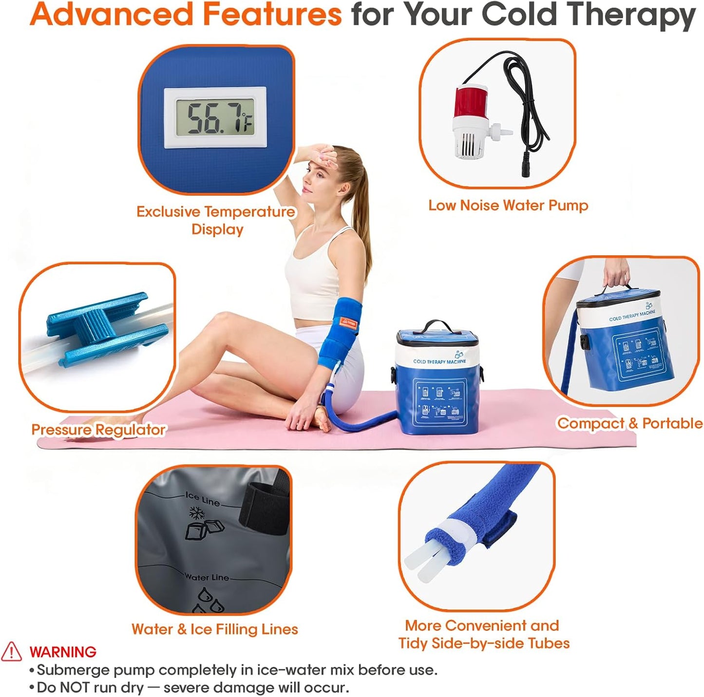 Cold Therapy Machine for Elbow, Ice Machine for Tennis Elbow&Post-Surgery Recovery, Cryotherapy Device with Temp Display & 3 Flow Modes, Adjustable Elbow Wrap for Arthritis, Bursitis, Swelling Relief