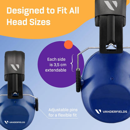 Vanderfields Hearing Protection Ear Muffs - Over 31 dB (2K Hz) Broad Noise Cancelling Sound Reduction Earmuffs for Kids 3-12