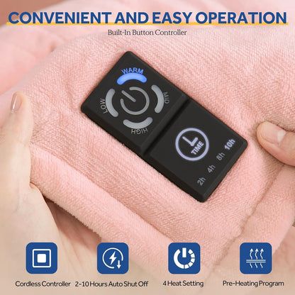 Sealy Heated Blanket Throw with Built-in Button Controller, Reversible Flannel to Sherpa Electric Blanket with 2-10 Hours Auto-Off & 4 Heating Levels, Over-Heat Protection, 50x60 inch, Beige
