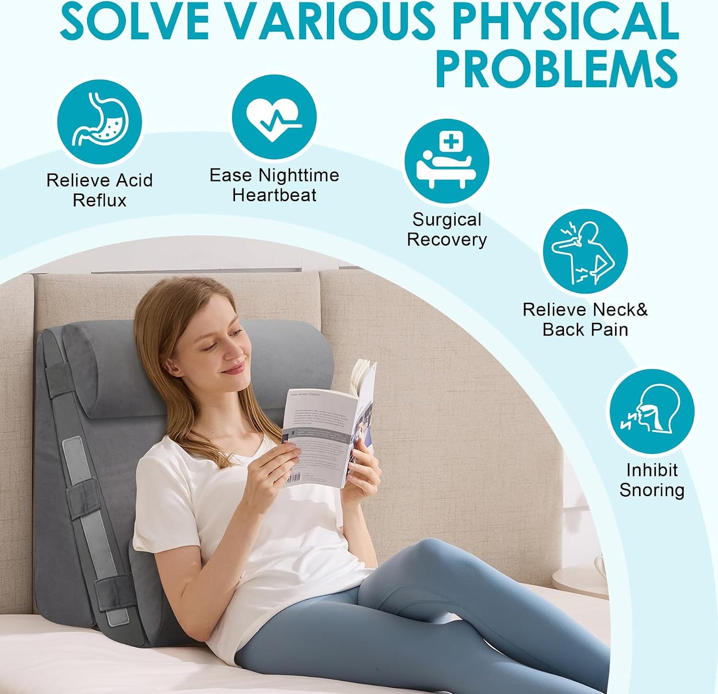 3Pcs Wedge Pillow Set for After Surgery,Acid Reflux Relief, Adjustable Bed Wedge Pillows for Sleeping,Anti Snore, Memory Foam Triangle Pillow for Back&Neck&Shoulder Pain Relief, White&Grey