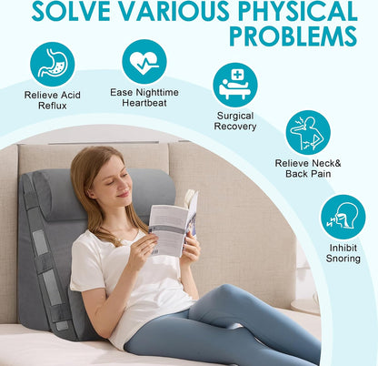 3Pcs Wedge Pillow Set for After Surgery,Acid Reflux Relief, Adjustable Bed Wedge Pillows for Sleeping,Anti Snore, Memory Foam Triangle Pillow for Back&Neck&Shoulder Pain Relief, White&Grey