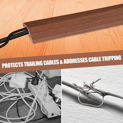Floor Cord Cover Self Adhesive Cord Hider,10FT Cable Management, Extension Strip Protector for Wires, Prevent Cable Trips for Offices, Gyms, Exhibitions Cavity 0.39"(W) x 0.27"(H) BrownWood