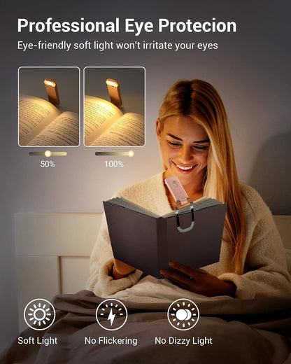 DEWENWILS USB Rechargeable Book Light for Reading in Bed, LED Book Reading Lights with Clip, Perfect for Bookworms, Kids, Warm White, Brightness Adjustable (Blue)