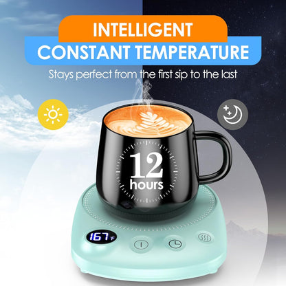 Coffee Mug Warmer - Fastest Heating & Highest Temperature, Coffee Cup Warmer for Desk Auto Shut Off, 4 Temp Settings & 1-12H Timer, Smart Electric Beverage Warmer for Coffee, Tea (Blue)