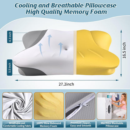 Cervical Neck Pillow for Pain Relief, Bed Pillows for Sleeping, Ergonomic Cooling Pillow, Orthopedic Contour Pillow for Side Back Stomach Sleepers,Neck Support Memory Foam Pillows with Pillow Covers