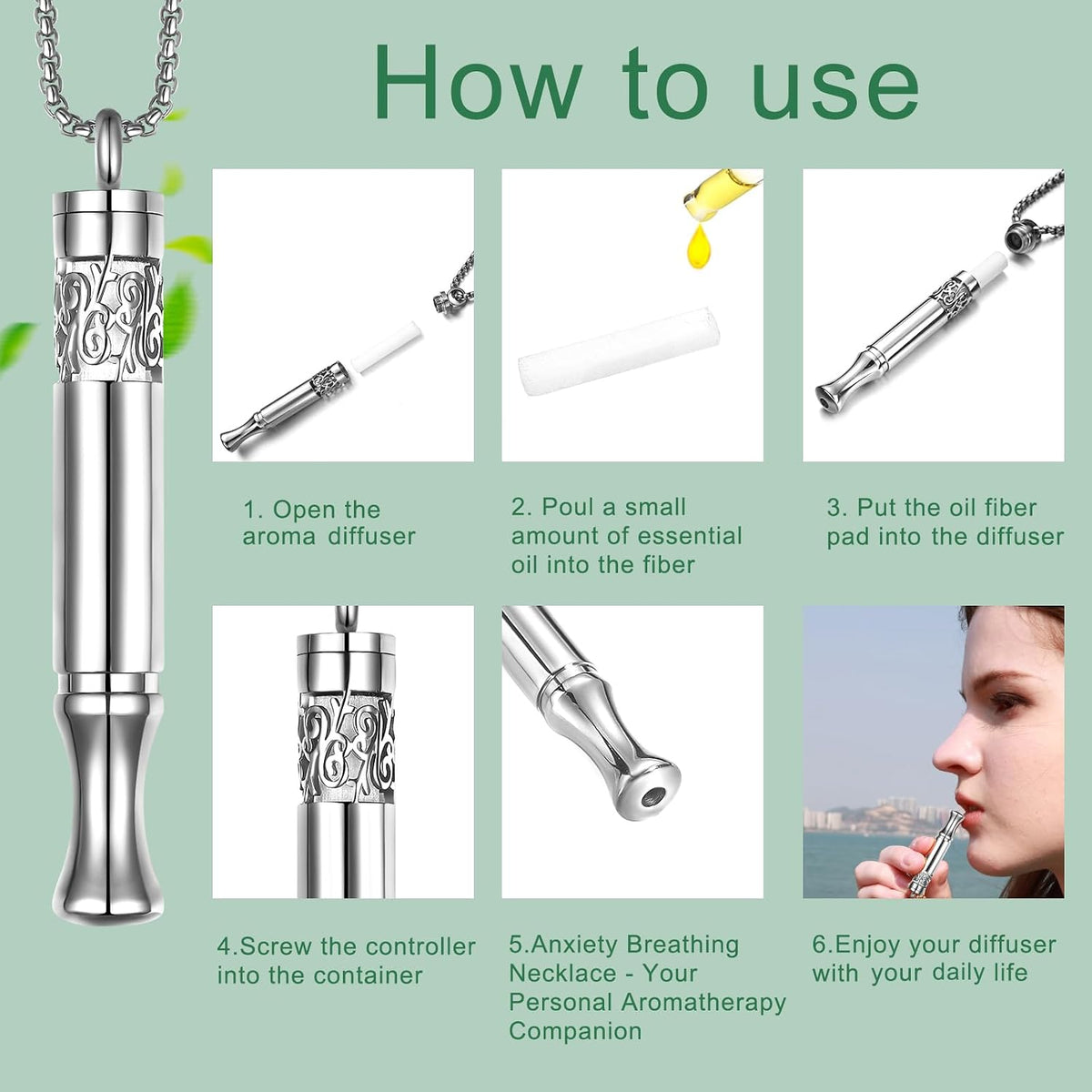 Quit Smoking Aid Necklace Stainless Steel Aromatherapy Diffuser (Rainbow)