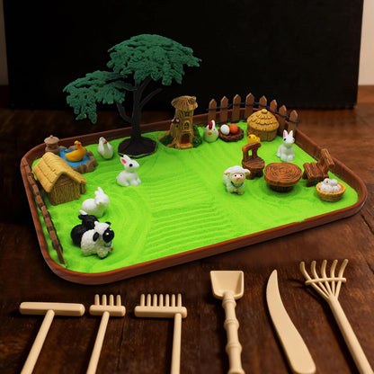 32 Pcs Zen Garden Kit for Desk, Mini Zen Sand Garden with Wooden Tray & Rake, Realistic Farm Animal & Figurines, Farmhouse Stress Relief Fidget Toy for Adults Home & Office, Mindfulness Gift
