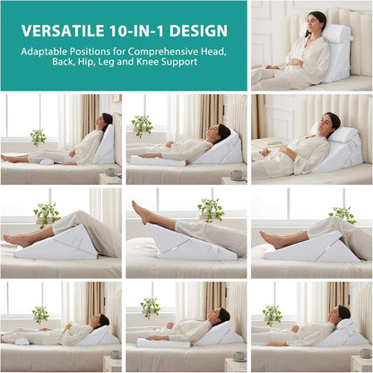 Bedluxe Wedge Pillow Headboard, 3PCS Orthopedic Bed Wedge Pillows Set for After Surgery, Adjustable Pillow Wedge for Acid Reflux&Back Pain Relief, Sleeping, Back Pillow for Bed Sitting Up, White/Grey