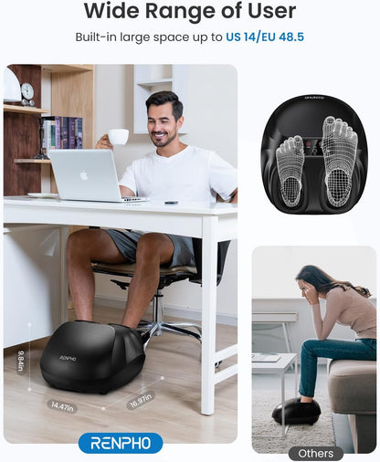 RENPHO Foot Massager Machine with Heat [2026 Upgraded], Plantar Fasciitis FSA Eligible HSA Massager, Shiatsu Foot Massager for Neuropathy, Birthday Self Care Gifts for Women Men, Up to Size 14, Black