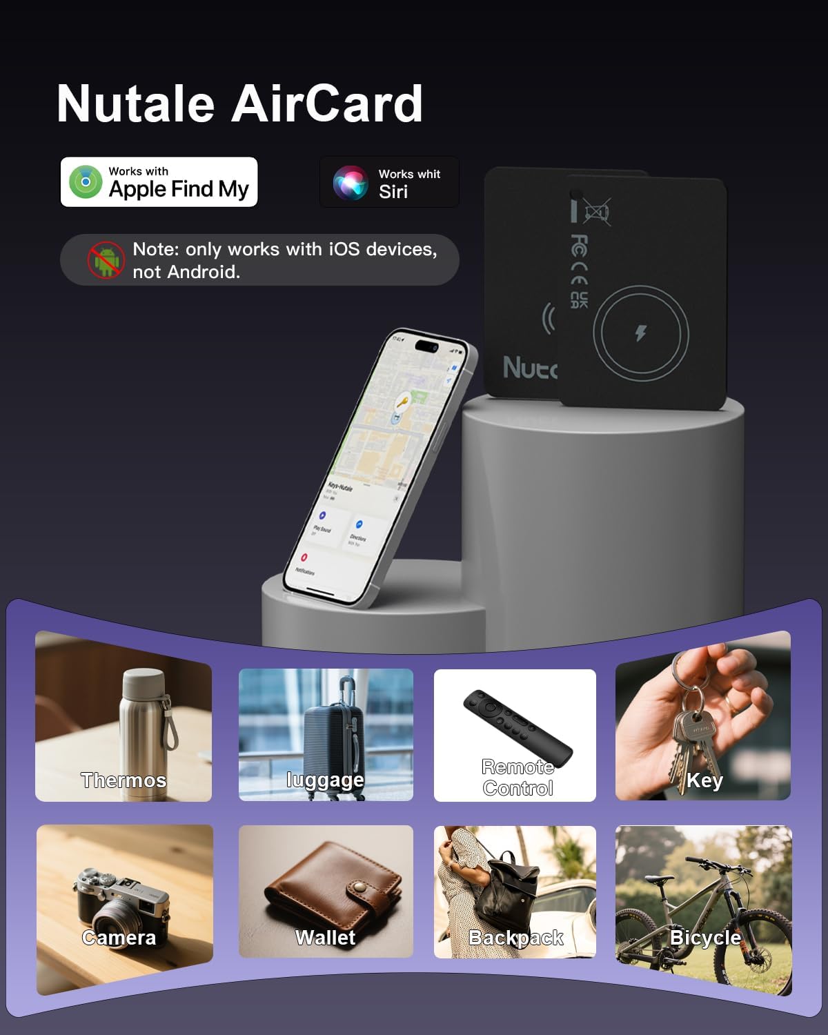 Apple MFI Tracking Card Rechargeable, Tracker for Find My(iOS Only)