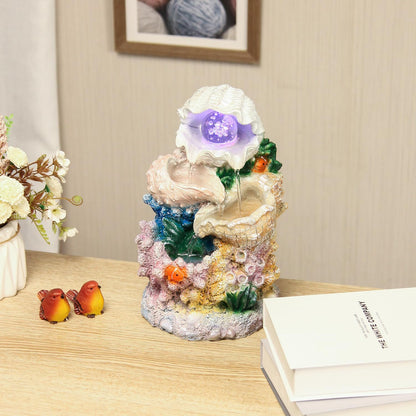 Tabletop Waterfall Fountain Indoor Themed Coral Seashell Tabletop Water Fountain Meditation (Ocean)